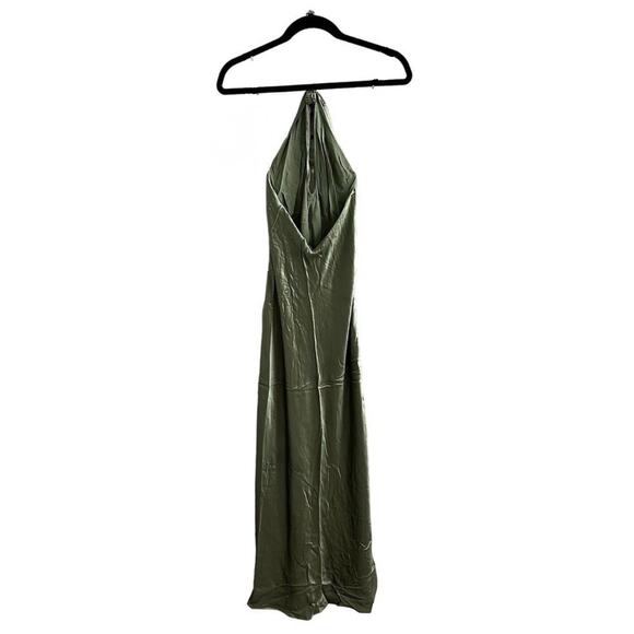 Reformation Yesenia Chain Halter Silk Formal Maxi Dress Artichoke Green - Picture 3 of 6